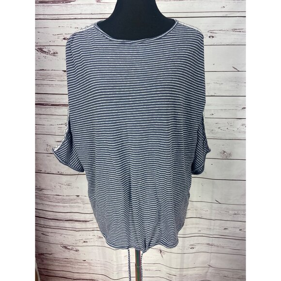 Terra & Sky Womens‎ Striped Lace Trim Tunic Top Size XL Blue/White - Picture 1 of 6